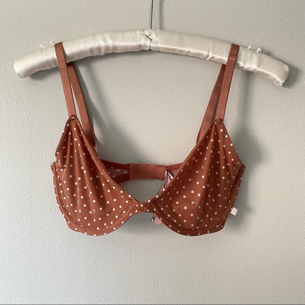Victoria’s Secret unlined demi bralette satin brown polka dot size 32DD